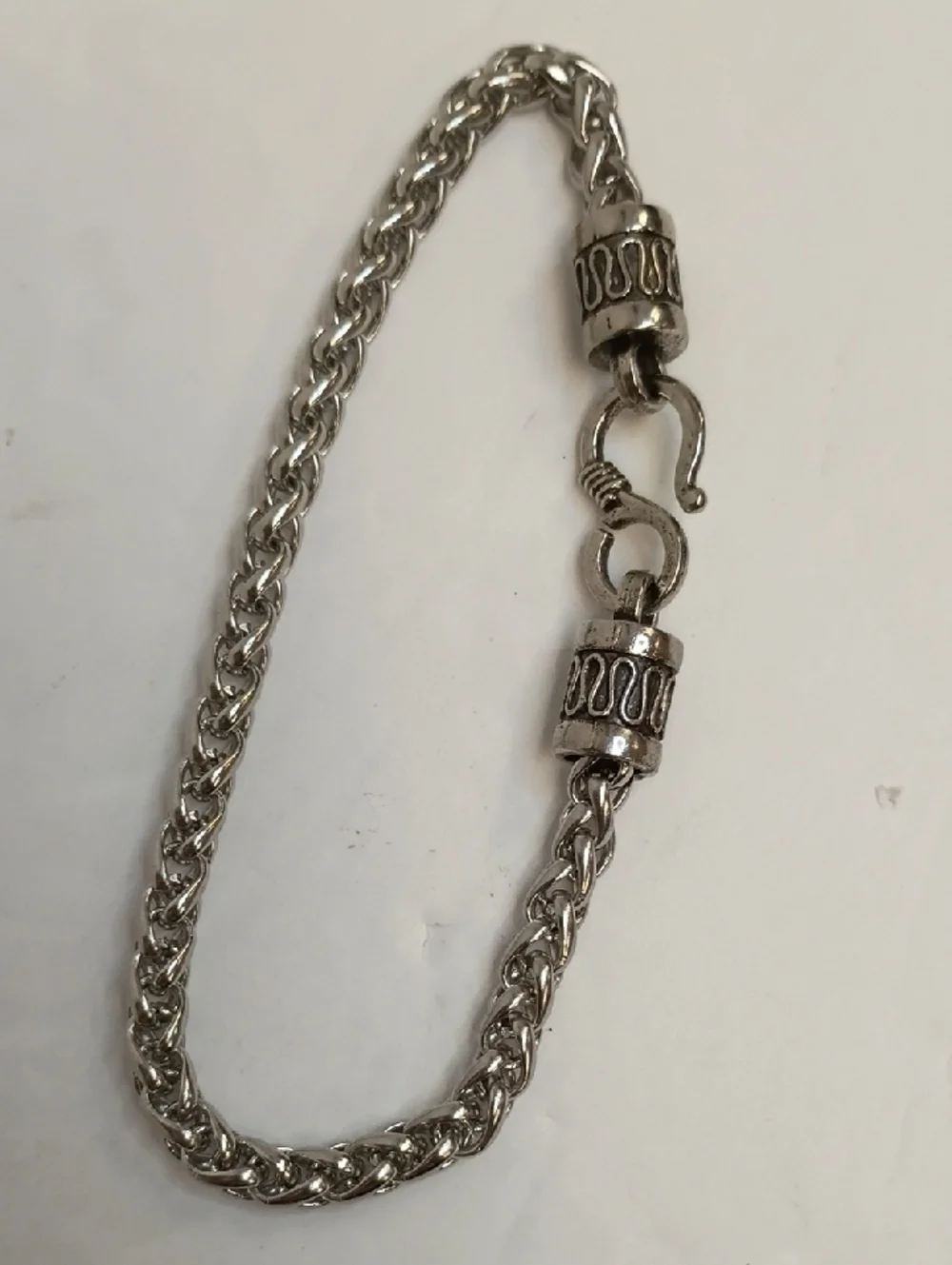 Braided Chain Bracelet Silver Tone Rope Link Hook Clasp Detail